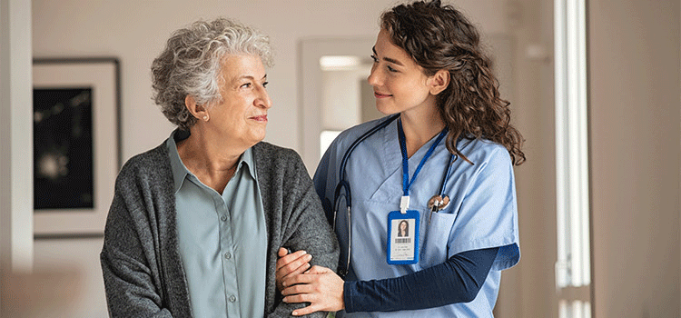 Geriatric nurse with older patient. anxiety and depression